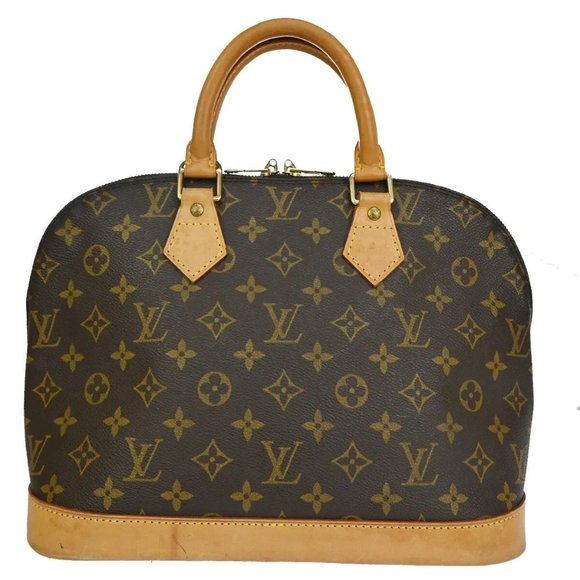 Auth LOUIS VUITTON LV Logo Alma Hand Bag Monogram Leather Brown France - Picture 1 of 15